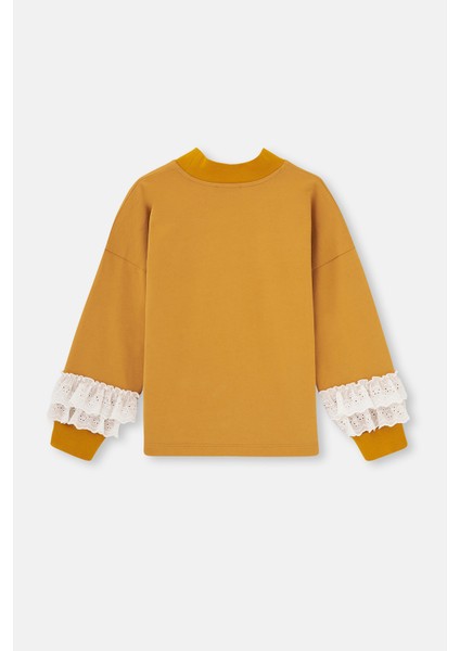 Hardal Uzun Kol Brode Detayli Dik Yaka Sweatshirt