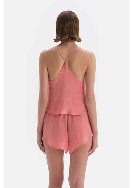 Pembe Kalp Detayli Saten Camisole