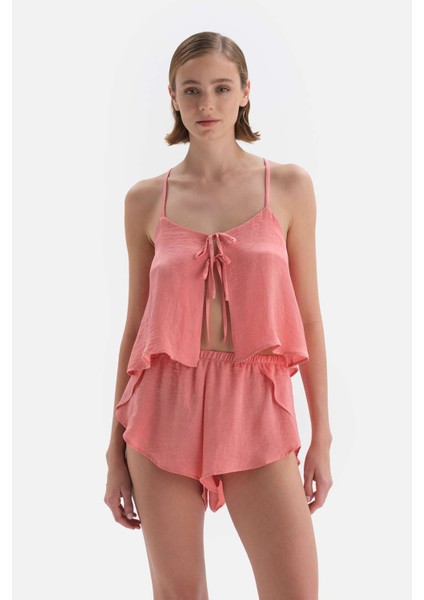 Pembe Kalp Detayli Saten Camisole