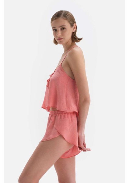 Pembe Kalp Detayli Saten Camisole