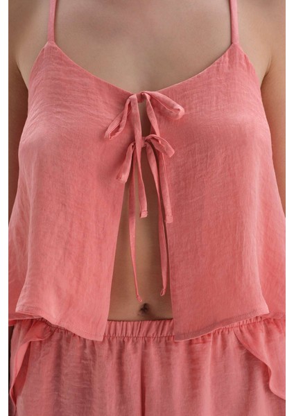 Pembe Kalp Detayli Saten Camisole