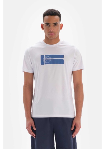Beyaz Erkek Tenis Topu Baskılı Tişört