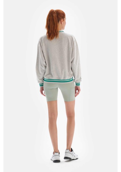Kadın Gri Melanj Colorado Baskılı Uzun Kol V Yaka Sweatshirt Modern Tasarım fiyatları