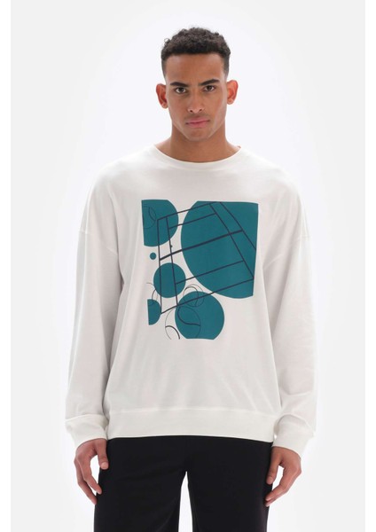 Beyaz Erkek Tenis Baskili Sweatshirt