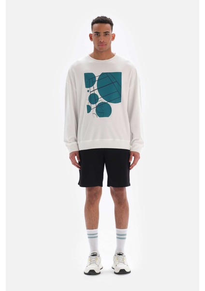 Beyaz Erkek Tenis Baskili Sweatshirt