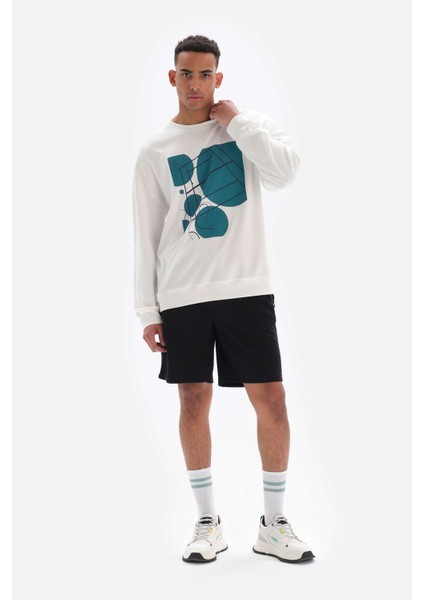Beyaz Erkek Tenis Baskili Sweatshirt