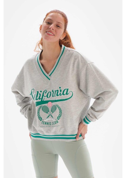 Gri Melanj Kadin Colorado Baski Sweatshirt