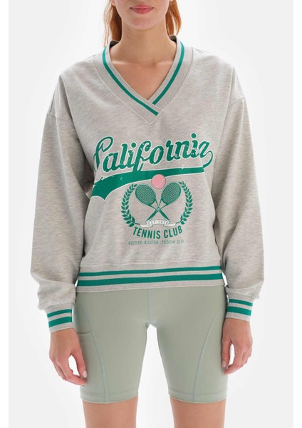 Gri Melanj Kadin Colorado Baski Sweatshirt