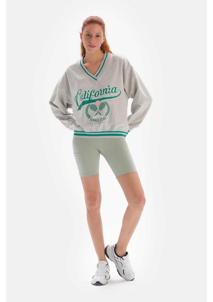 Gri Melanj Kadin Colorado Baski Sweatshirt