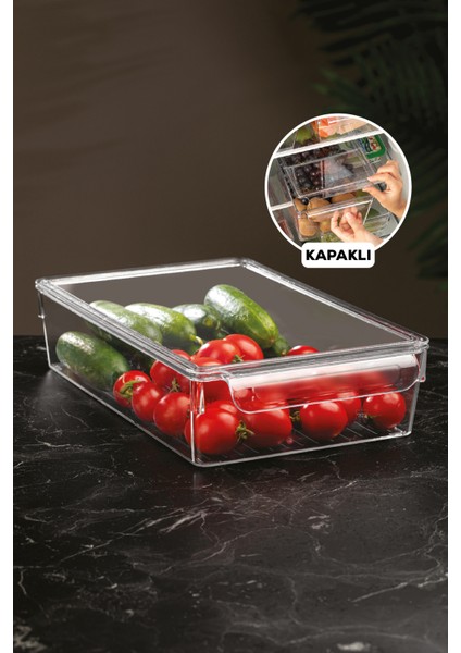 Kapaklı Buzdolabı Düzenleyici Buzdolabı Içi Düzenleyici Organizer 7 X 32,5 X 20 Cm