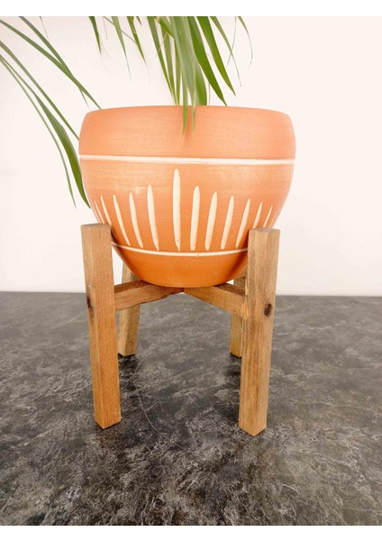 Ev Dekorasyon Dik Çizgi Desenli Terrakota Toprak Saksı Saksılık Salon Çiçeklik 4 Ayaklı - 15 Cm fiyatları