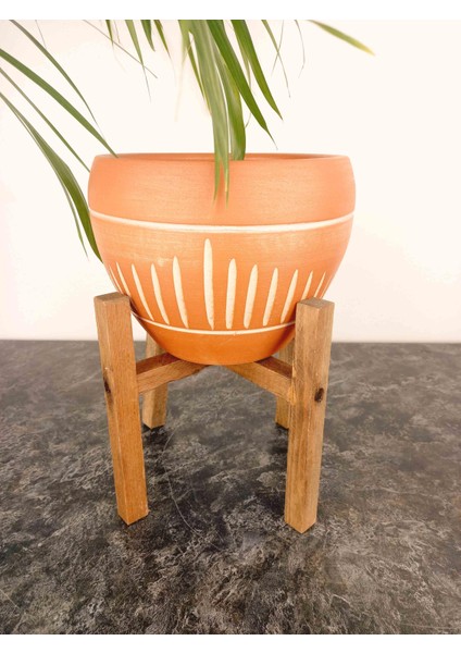 Ev Dekorasyon Dik Çizgi Desenli Terrakota Toprak Saksı Saksılık Salon Çiçeklik 4 Ayaklı - 15 Cm modelleri
