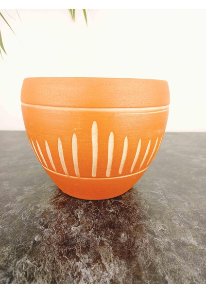 Ev Dekorasyon Dik Çizgi Desenli Terrakota Toprak Saksı Saksılık Salon Çiçeklik - 15 Cm fiyatları