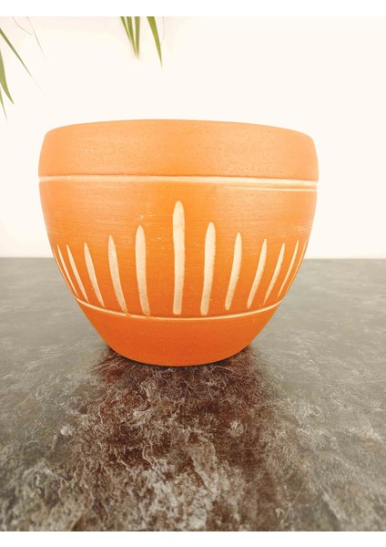 Ev Dekorasyon Dik Çizgi Desenli Terrakota Toprak Saksı Saksılık Salon Çiçeklik - 15 Cm indirimleri