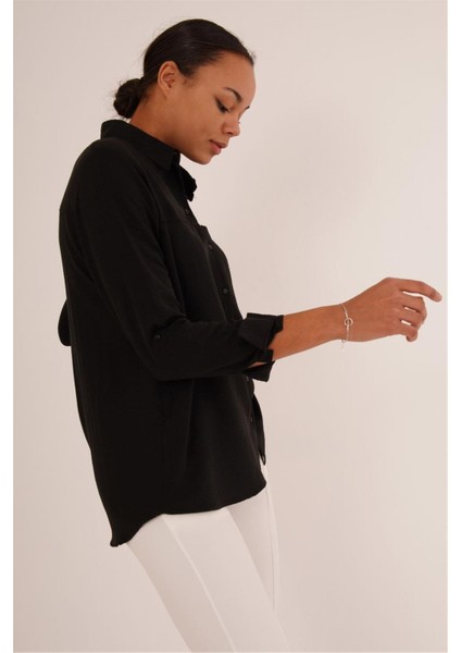 23134085 Ayrobin Robalı Tek Cepli Katlamalı Uzun Kol Gömlek Siyah fiyatları