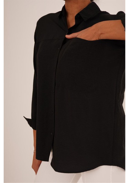 23134085 Ayrobin Robalı Tek Cepli Katlamalı Uzun Kol Gömlek Siyah modelleri