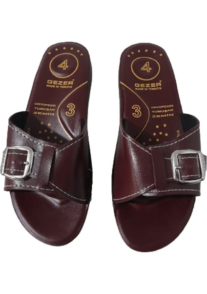 Kadın Bordo Tokalı Ortapedik Taban Günlük Yürüyüş Terlik GE088-010 fırsatları