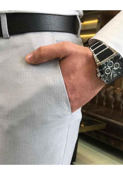 Italyan Kesim Slim Fit Çizgili Erkek Pantolon Gri T9433 modelleri