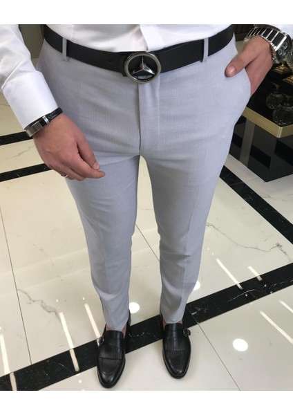 Italyan Kesim Slim Fit Çizgili Erkek Pantolon Gri T9433 fiyatları