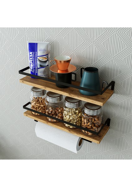 Metal Çerçeveli Baharatlık Çok Amaçlı Banyo ve Mutfak Duvar Rafı Atlantik Çam modelleri