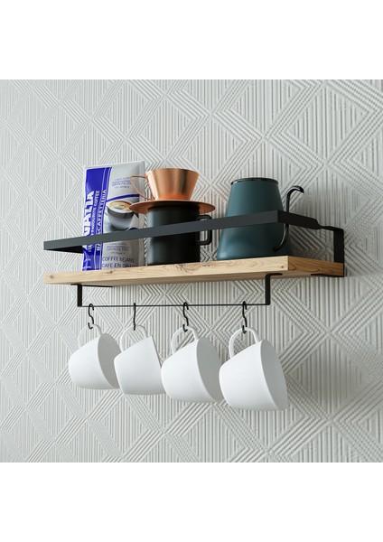 Metal Çerçeveli Baharatlık Çok Amaçlı Banyo ve Mutfak Duvar Rafı Atlantik Çam