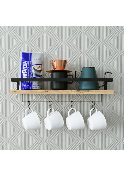 Metal Çerçeveli Baharatlık Çok Amaçlı Banyo ve Mutfak Duvar Rafı Atlantik Çam