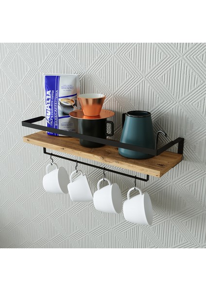 Metal Çerçeveli Baharatlık Çok Amaçlı Banyo ve Mutfak Duvar Rafı Atlantik Çam