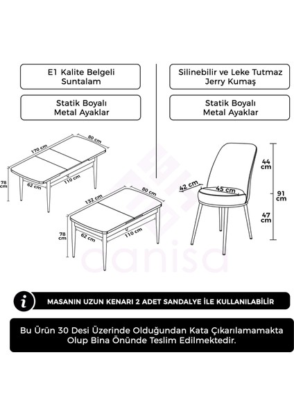 Concept Via Serisi Siyah Mermer Desen 80X132 Açılabilir Mutfak Masası Takımı 6 Adet Sandalye