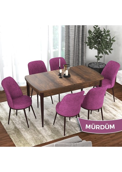 Concept Via Serisi Barok Ahşap Desen Açılabilir 80X132 Mutfak Masa Takımı 6 Adet Sandalye