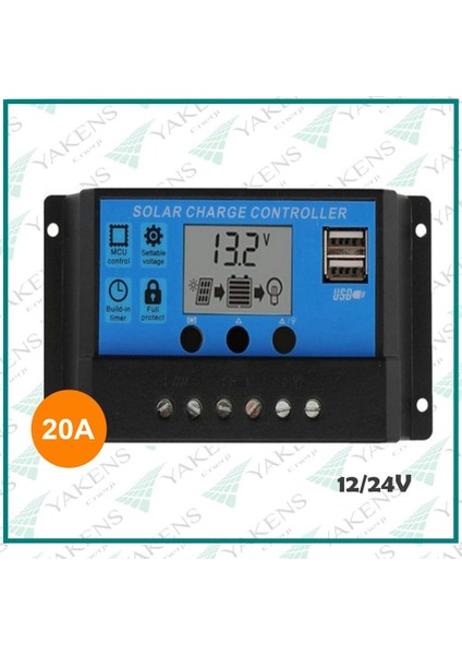 20A Solar Şarj Regülatörü 20 Amper Güneş Paneli Şarj Kontrol Cihazı Lexron 12/24V