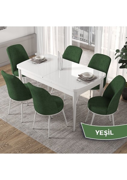 Concept Via Serisi Beyaz Açılabilir 80X132 Mutfak Masa Takımı 6 Adet Sandalye