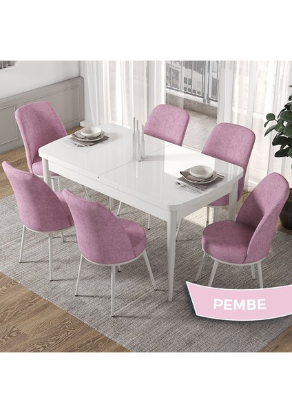 Concept Via Serisi Beyaz Açılabilir 80X132 Mutfak Masa Takımı 6 Adet Sandalye