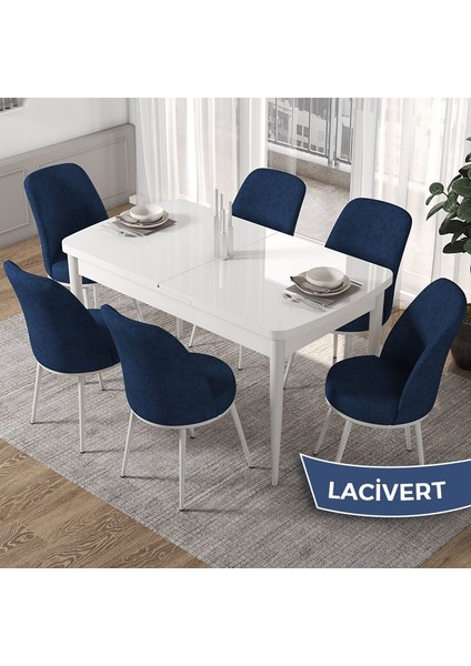 Concept Via Serisi Beyaz Açılabilir 80X132 Mutfak Masa Takımı 6 Adet Sandalye