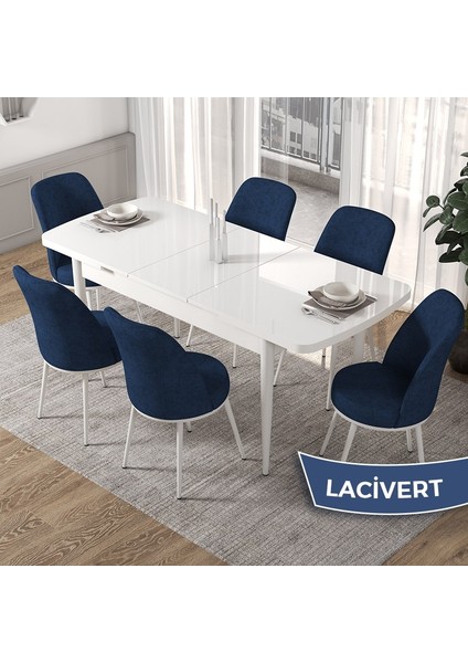 Concept Via Serisi Beyaz Açılabilir 80X132 Mutfak Masa Takımı 6 Adet Sandalye