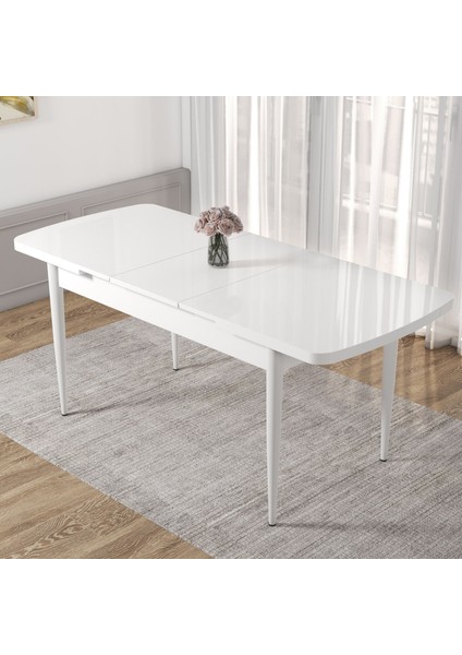 Concept Via Serisi Beyaz Açılabilir 80X132 Mutfak Masa Takımı 6 Adet Sandalye
