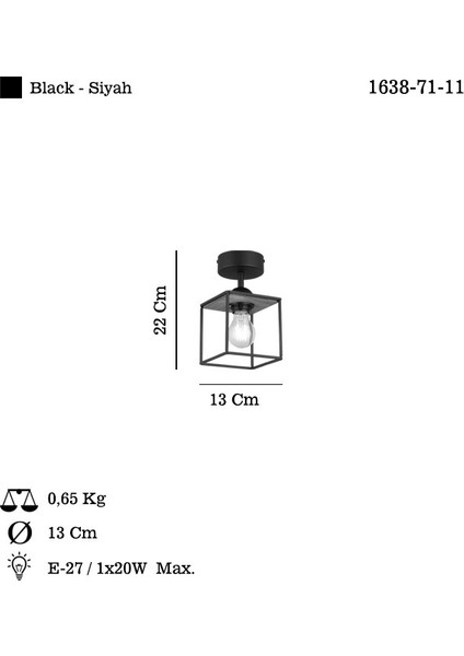 Fulenı Teklı Siyah Plafonyer 1XE27