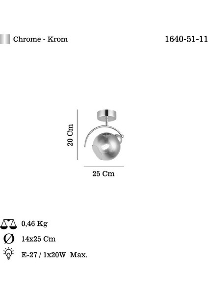 Isoldı Teklı Krom Plafonyer 1XE27