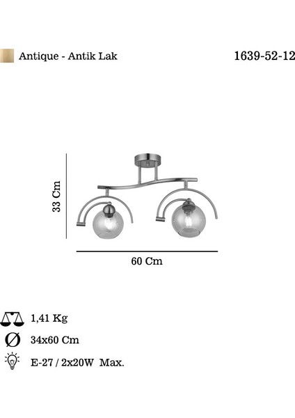 Luska 2'li Antık Lak Plafonyer 2XE27