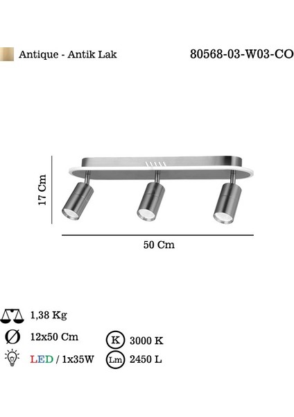 Talca 3'lü Ledli Eskıtme Aplik 3000K 35W