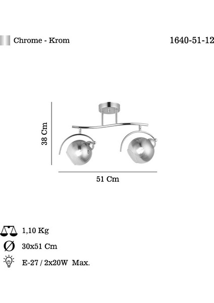 Isoldı 2'li Krom Plafonyer 2XE27