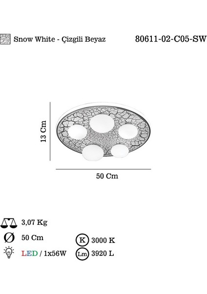 Lımaze 5'li Ledlı Plafonyer 500 mm Kademelı 56W