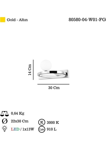 Solıla Tekli Ledli Altın Aplik 3000K