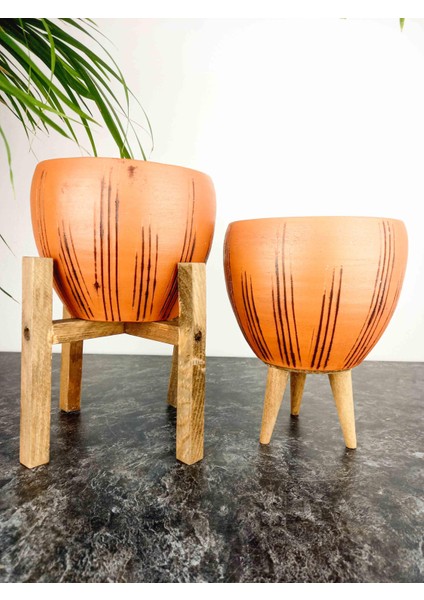 Ev Dekorasyon Siyah Çizgi Desenli Terrakota Toprak Saksı Saksılık Salon Çiçeklik İkili Set 3 Ayaklı- 4 Ayaklı- 15 Cm fiyatları