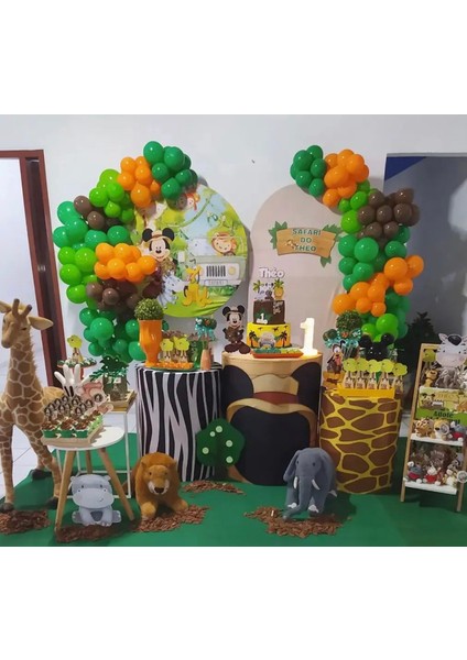 Safari Konsepti Balon Zinciri Açık Yeşil Koyu Yeşil Turuncu ve Kahverengi 100 Adet