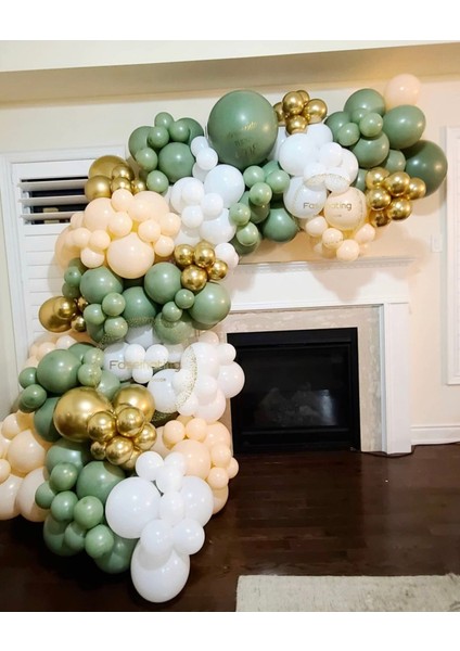 Krom Gold Küf Yeşili Beyaz ve Somon Balon Zinciri 100 Adet