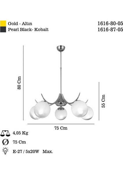 Lasıne 5 Lı Kobalt Avıze 5XE27