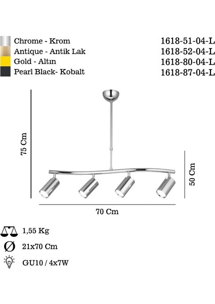 Lıpale 4 Lu Altın Sıralı Avize 4XGU10