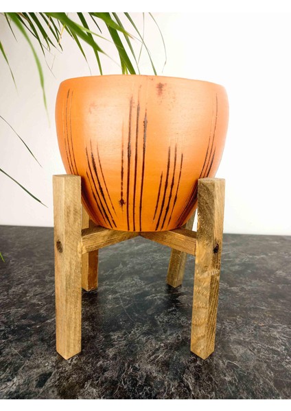 Ev Dekorasyon Siyah Çizgi Desenli Terrakota Toprak Saksı Saksılık Salon Çiçeklik 4 Ayaklı - 15 Cm fiyatları