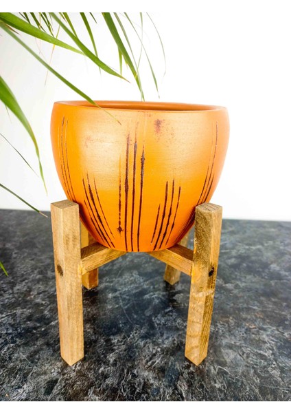 Ev Dekorasyon Siyah Çizgi Desenli Terrakota Toprak Saksı Saksılık Salon Çiçeklik 4 Ayaklı - 15 Cm modelleri