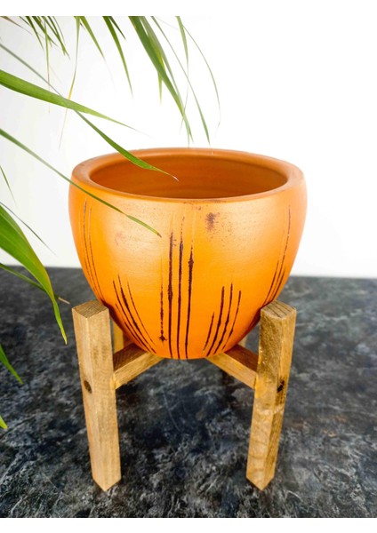 Ev Dekorasyon Siyah Çizgi Desenli Terrakota Toprak Saksı Saksılık Salon Çiçeklik 4 Ayaklı - 15 Cm fırsatları